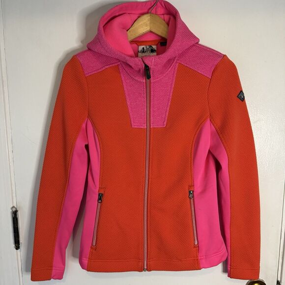 Spyder Women’s S Fleece Ski Jacket Pink Orange Full Zip Hooded Sweatshirt - Picture 1 of 9